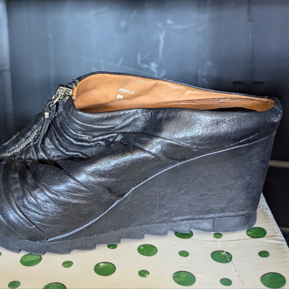 Black Aged Silky Leather Mules